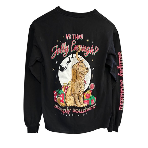 Simply Southern Christmas T-shirt Black Longsleeve Golden As Reindeer‎ Sz Medium - Picture 1 of 4